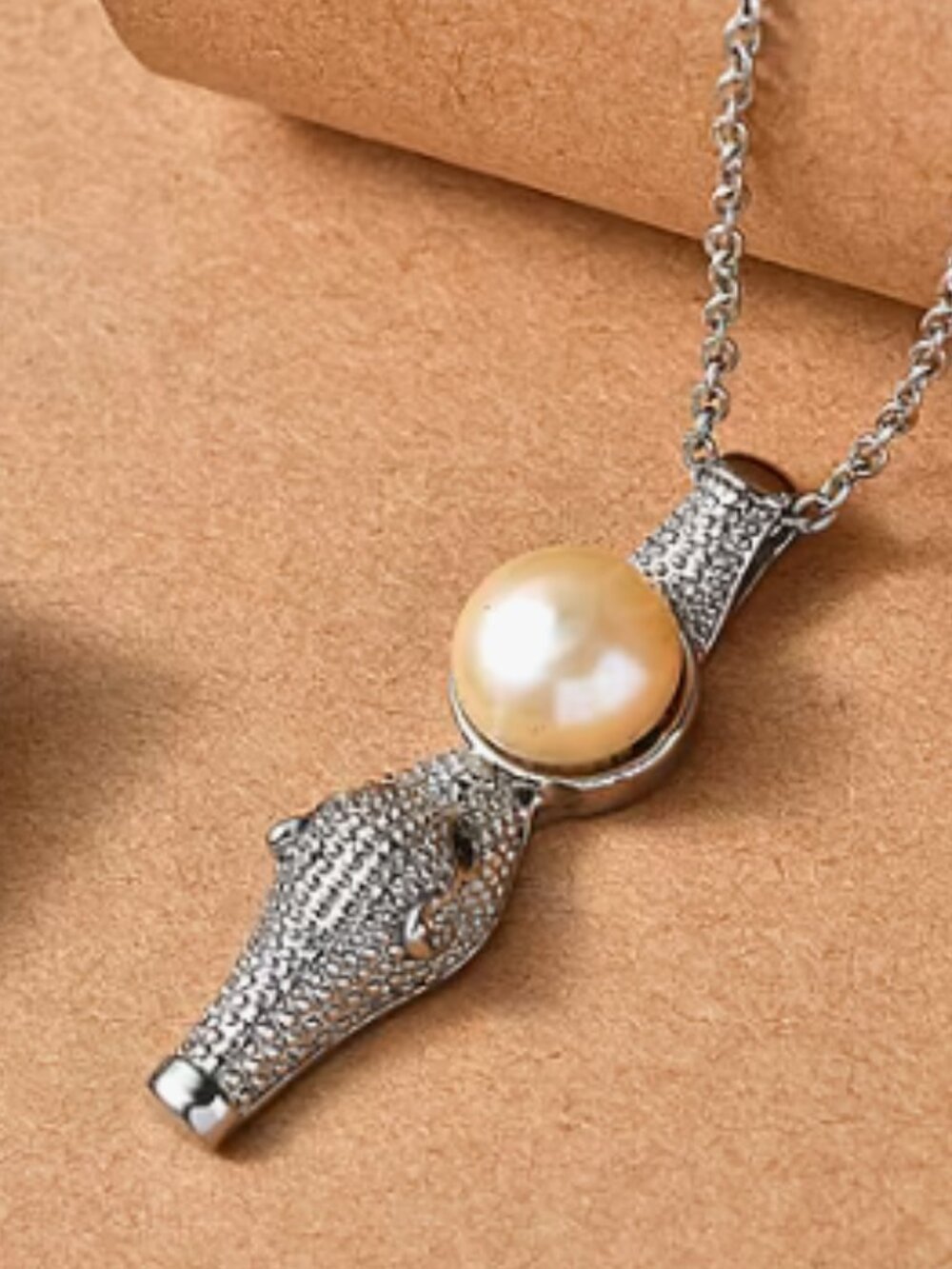 Freshwater Pearl/Black Spinel Pendant Necklace in Stainless Steel